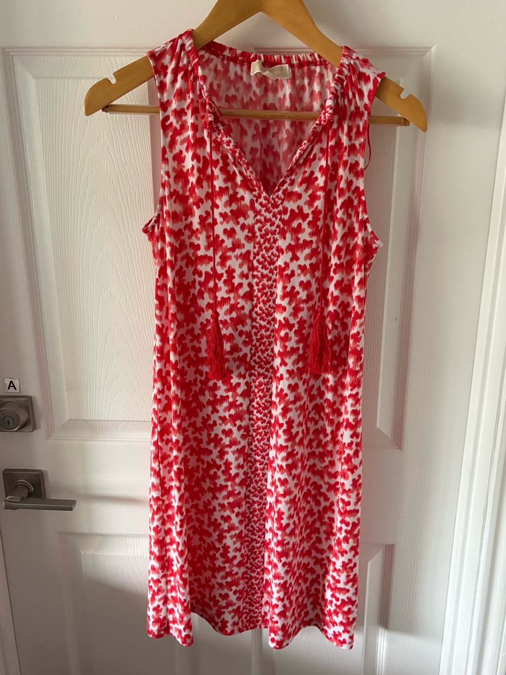 MICHAEL Kors Coral & White Tassel Neck Sleeveless Dress Size S